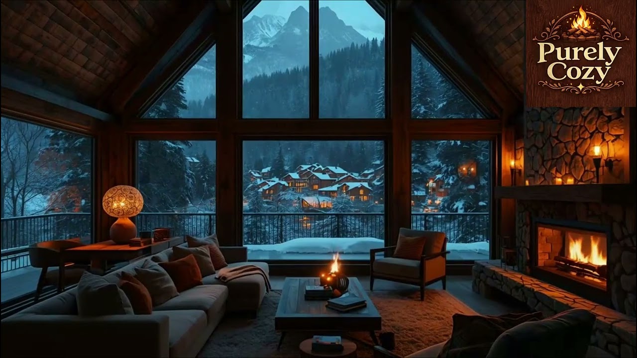 1 Hour Cozy Fireplace Night ❄️🔥 | Snowstorm Over a Winter Village