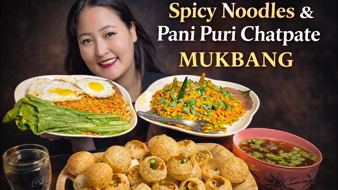 Spicy 🌶️ Current Noodles 🍜 || With Chatpate and Pani Puri Mukbang || Eating 🥣 