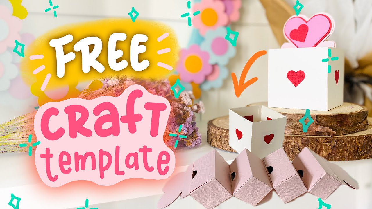Free paper craft template - love heart expandable surprise gift box - Cricut & Silhouette Cameo