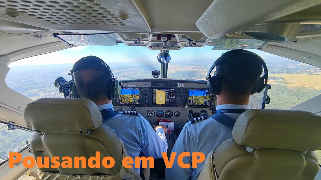 Pousando em Campinas de Cessna 208 da Azul Conecta - da aproximação ao corte.