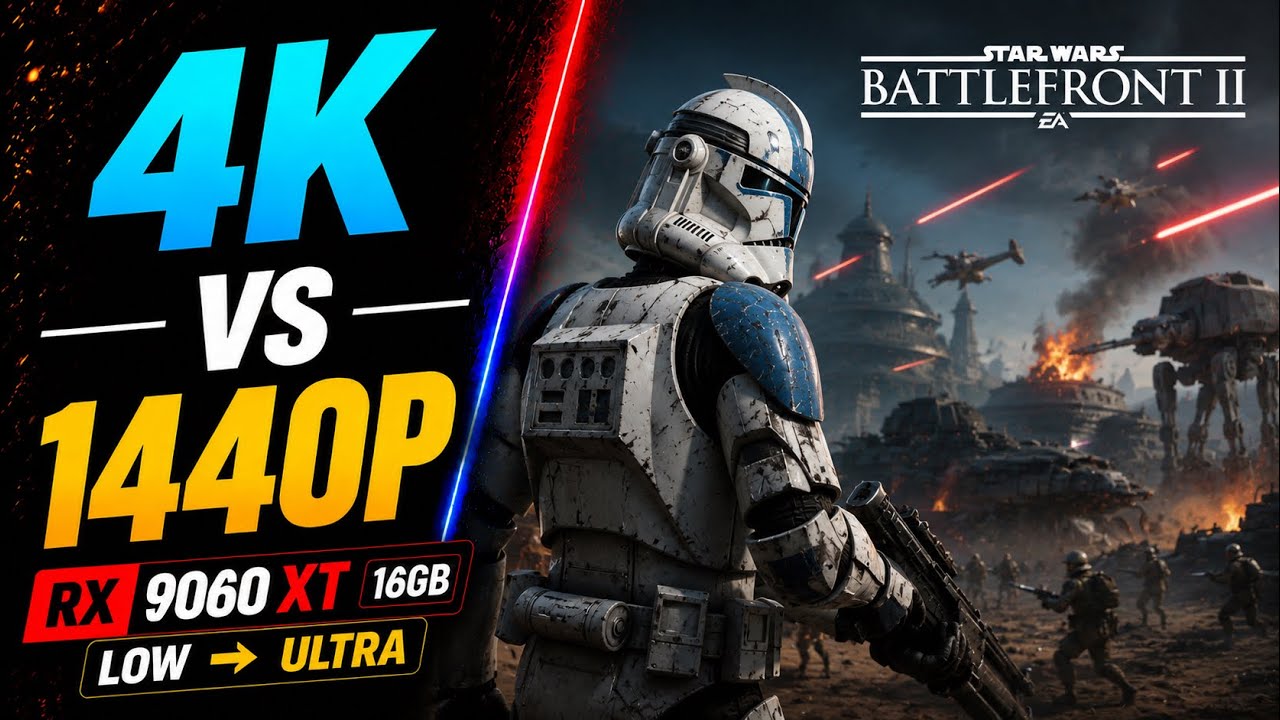 Star Wars Battlefront II Side by Side | 1440p vs 4K Native | RX 9060 XT 16GB