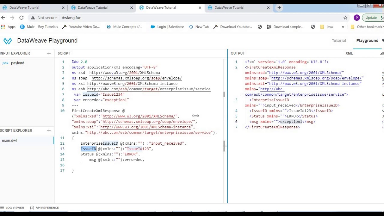 Xml to json | Json to xml |Define xml to NameSpaces in mule4