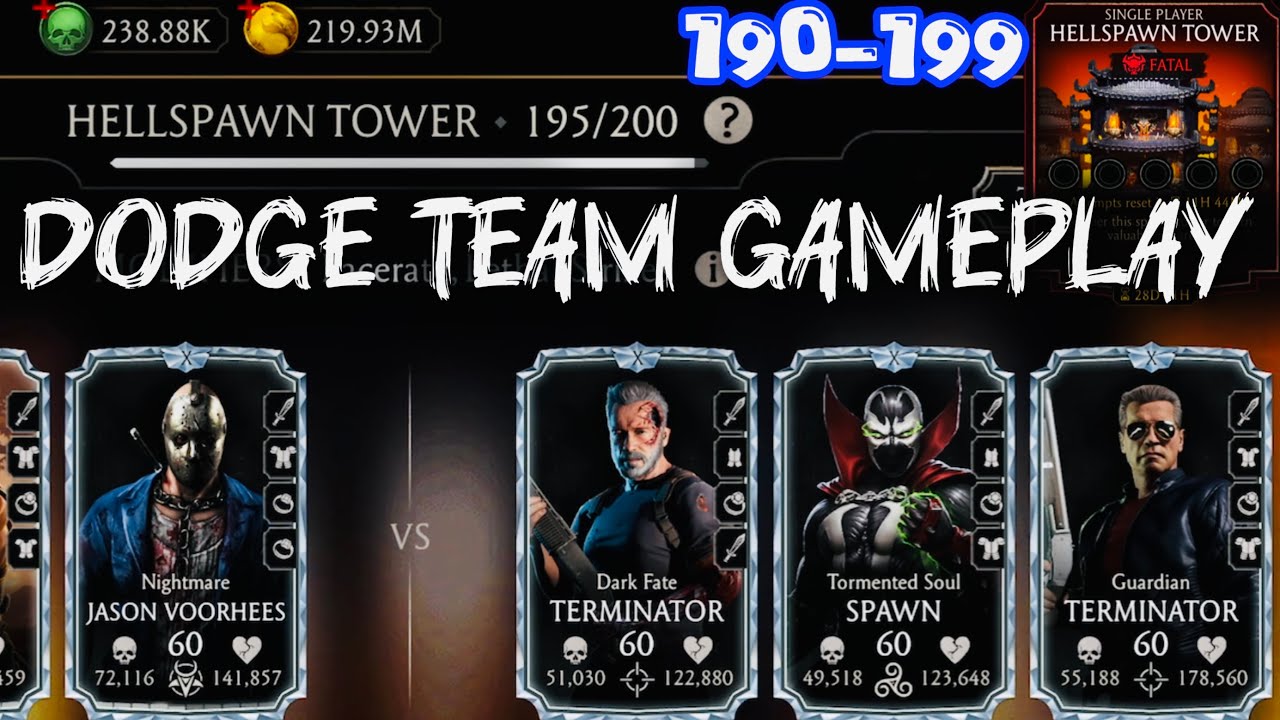 Dodge Team | Fatal Hellspawn Tower Hard Battles 190-199 Fight + Reward MK Mobile