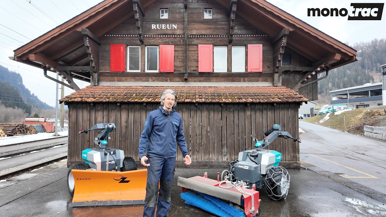 Winterdienst mit Monotrac der elektrische Einachser ❄️🇨🇭⚡️🇨🇭 ( Pflug, Schneefräse und Bürste )