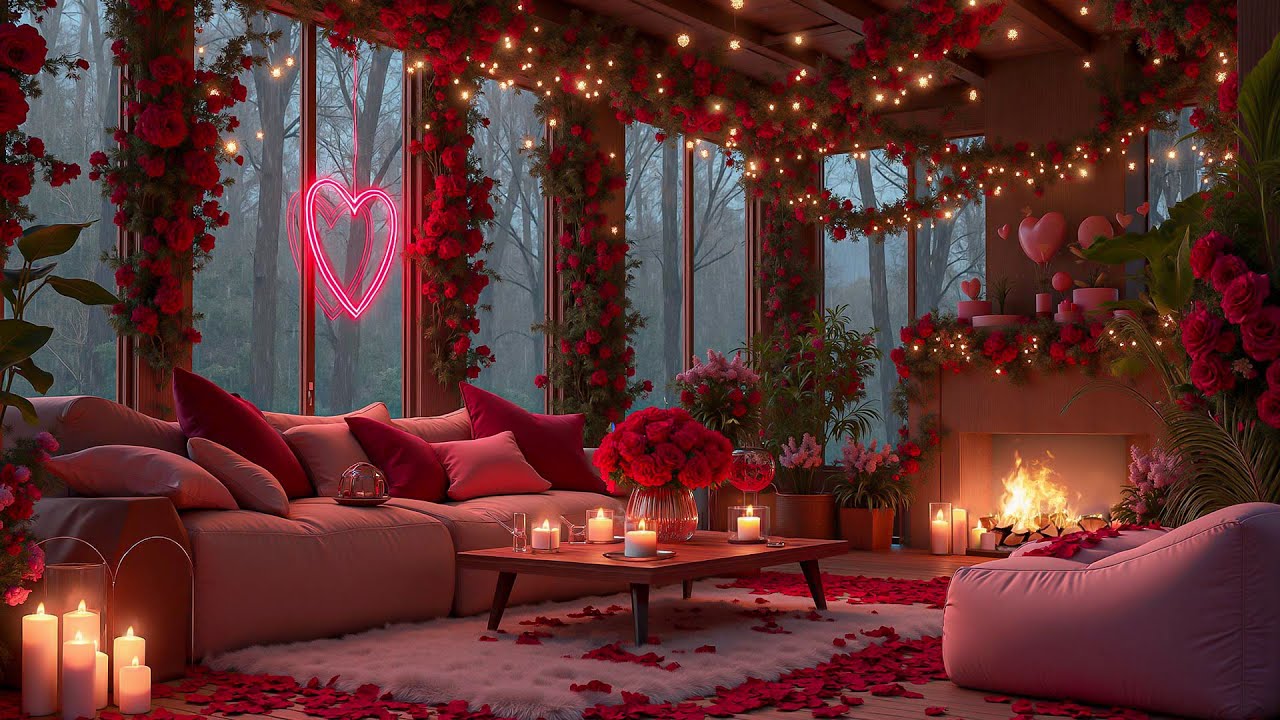 Dreamy Valentine’s Cozy Porch 💗☔ Calm Jazz & Rainfall for Calm Romantic Vibes