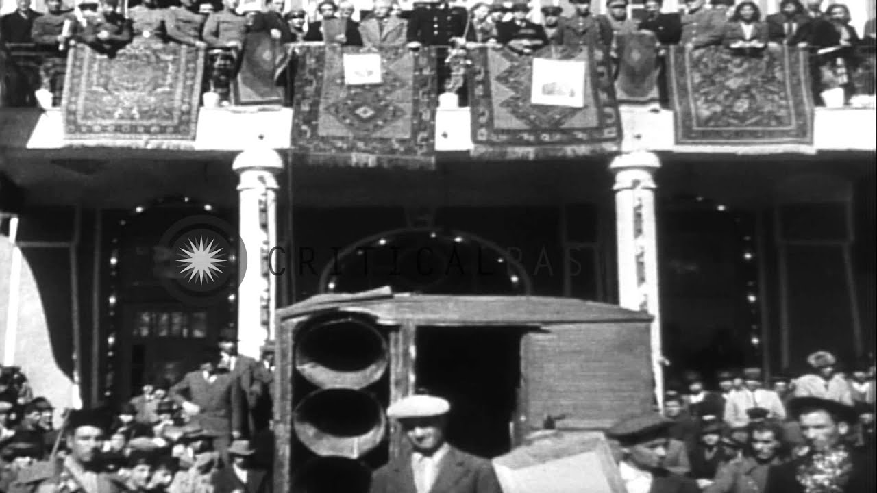 Huge crowd, in Tabriz, celebrates friendship pact between Azerbaijan People's Gov...HD Stock Footage