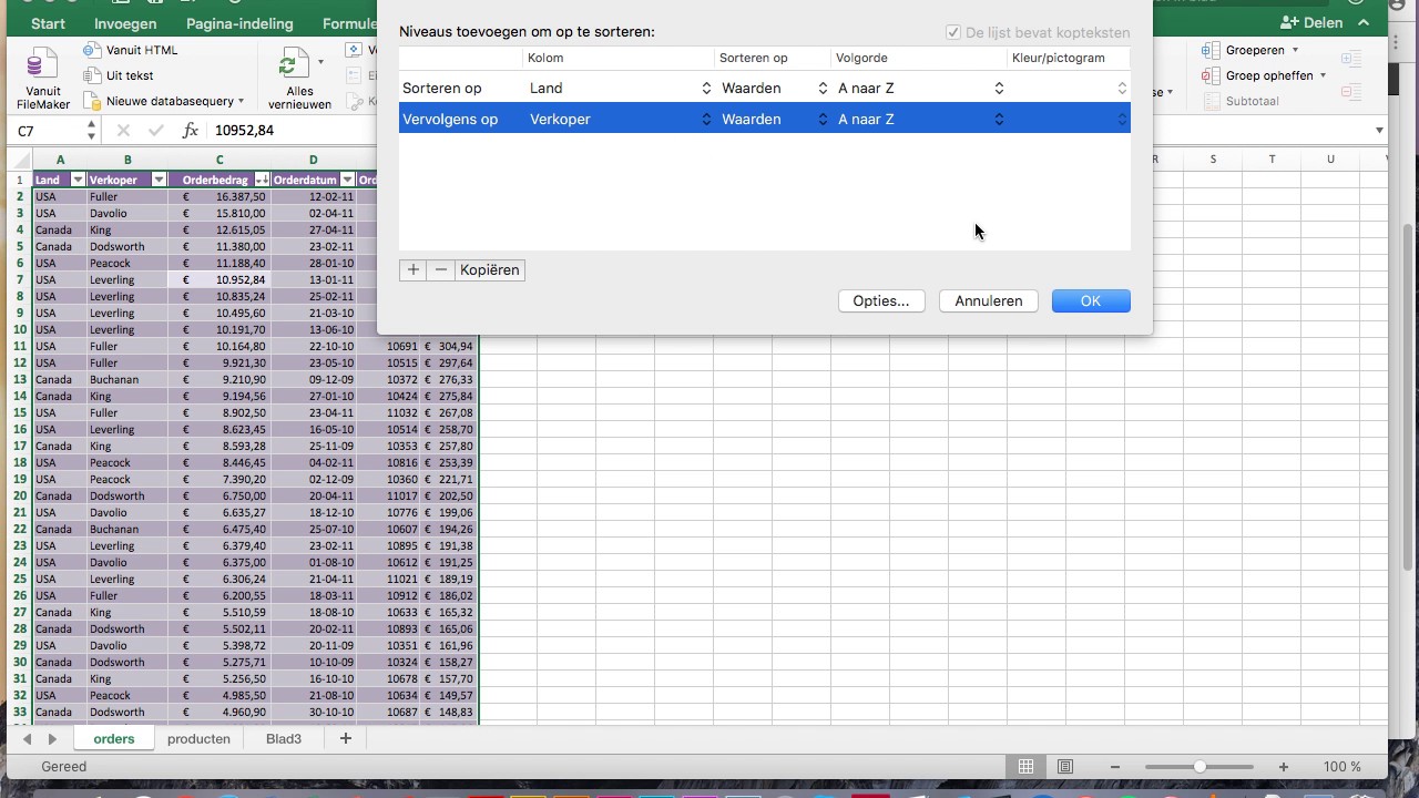 Excel: werken met tabellen (sorteren, filteren, totaalrij)