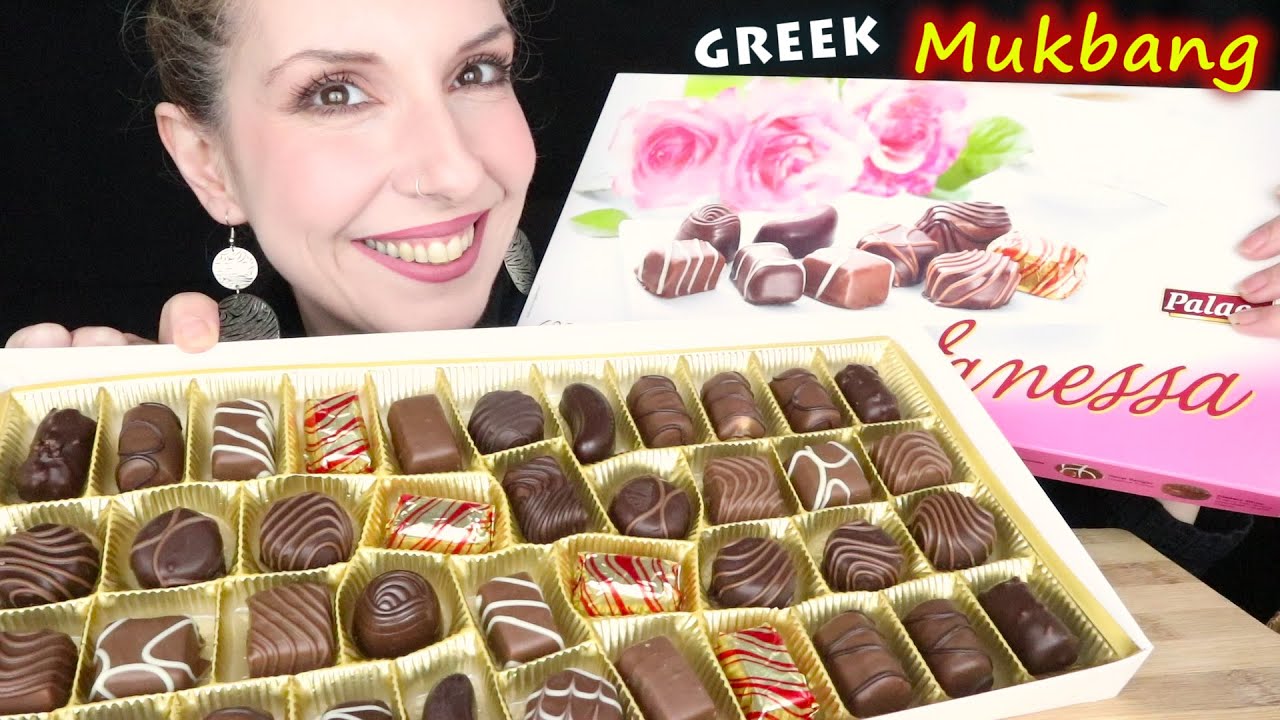 MUKBANG: ASSORTED CHOCOLATE PRALINES 🍫 | Greek Talking + English Subtitles | SaltedCaramel Life