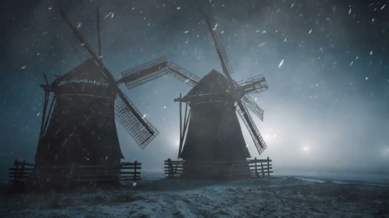 Soothing Winter Winds in the Wooden Mills.  Relaxing Sounds of Night Blizzard.  Snowstorm for Sleep.