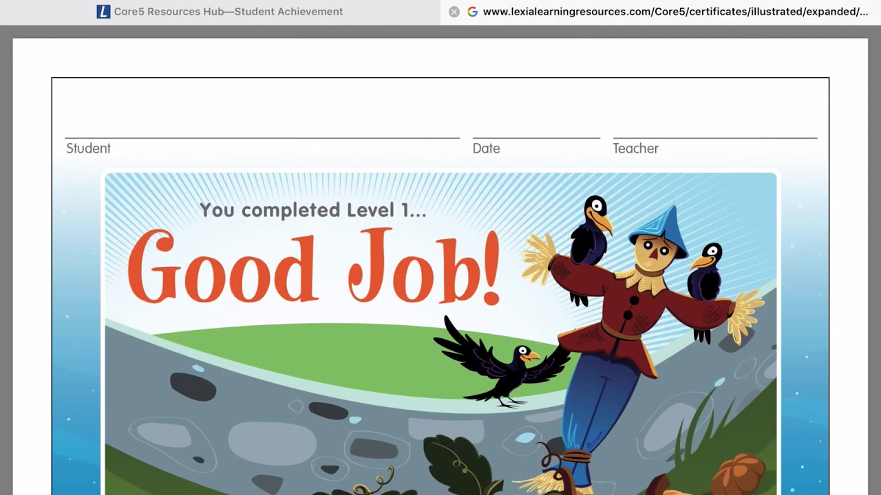 Lexia core 5 reading illustratated certificates