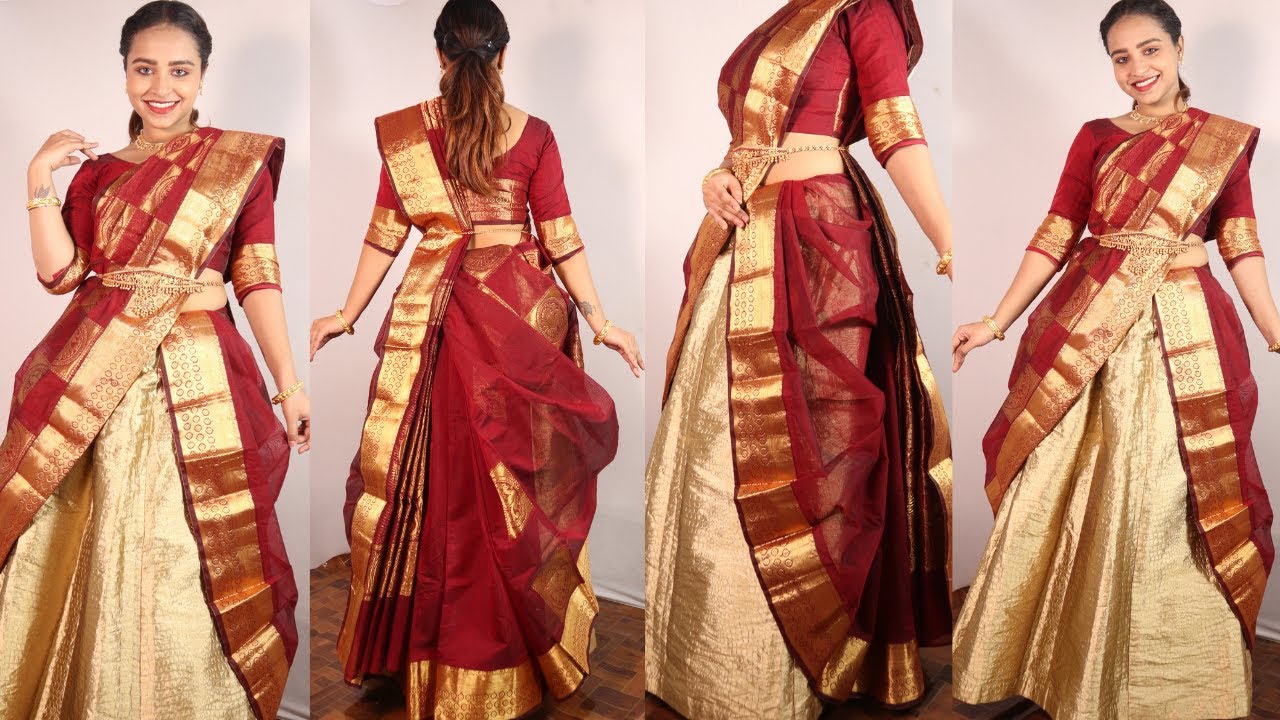 HOW TO WEAR A CANCAN SAREE | HOW TO DRAPE HALF SAREE | WEDDING CANCAN SAREE | SAREE WITH LEHENGA |