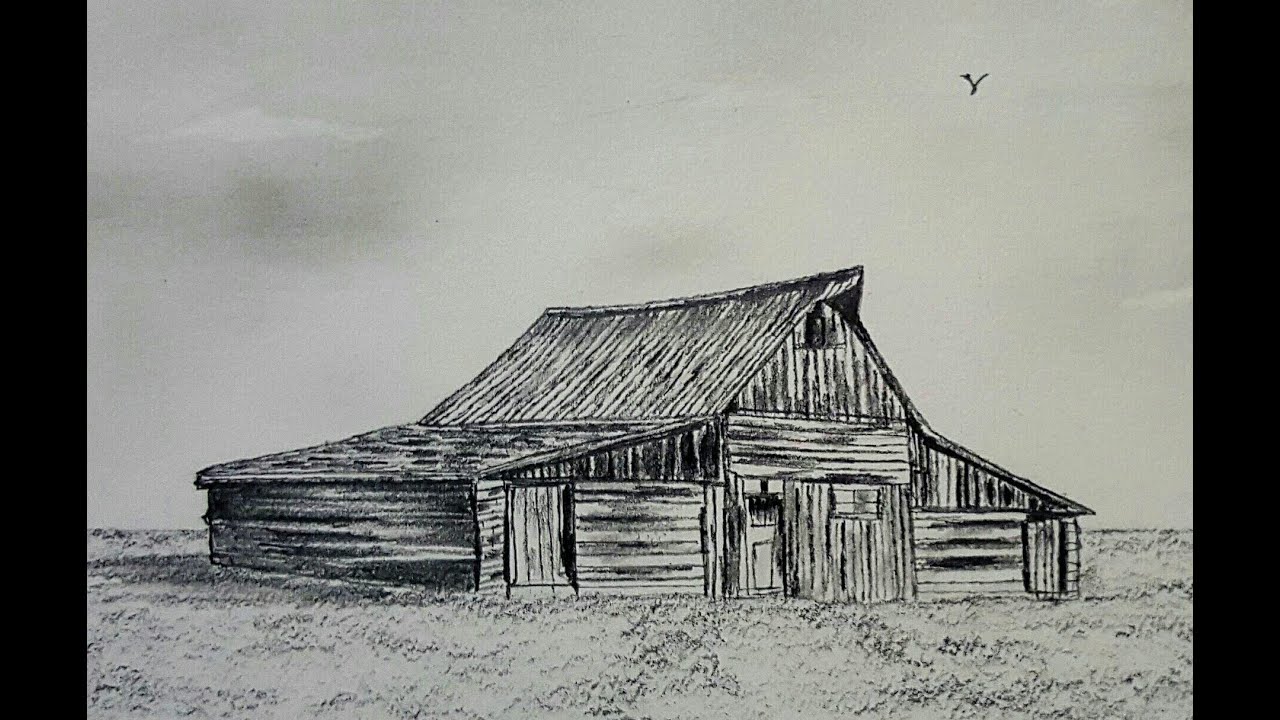 How to draw an Old barn/landscape using pencils