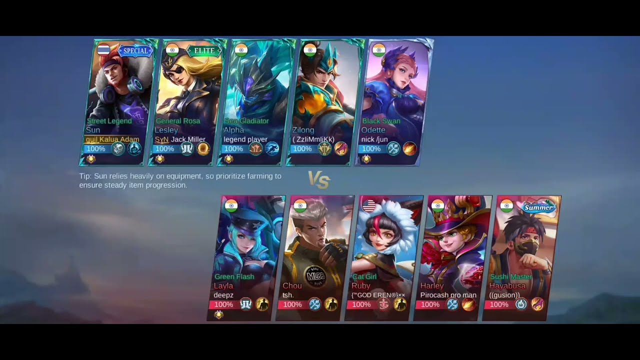 Full Match MLBB | Sun Lesley Alpha Zilong Odette vs Layla Chou Ruby Harley | Epic Teamfight