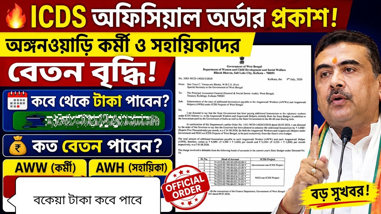 ICDS Latest News Today | AWW & AWH Salary Hike | WB Government Official Order #icds @bongobabli