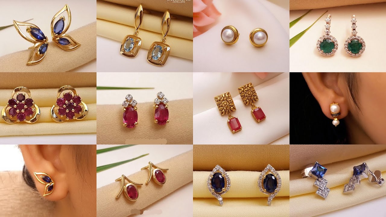 Gold Gemstone Earrings Designs with Price and Weight || Gold Gemstone Designs| 