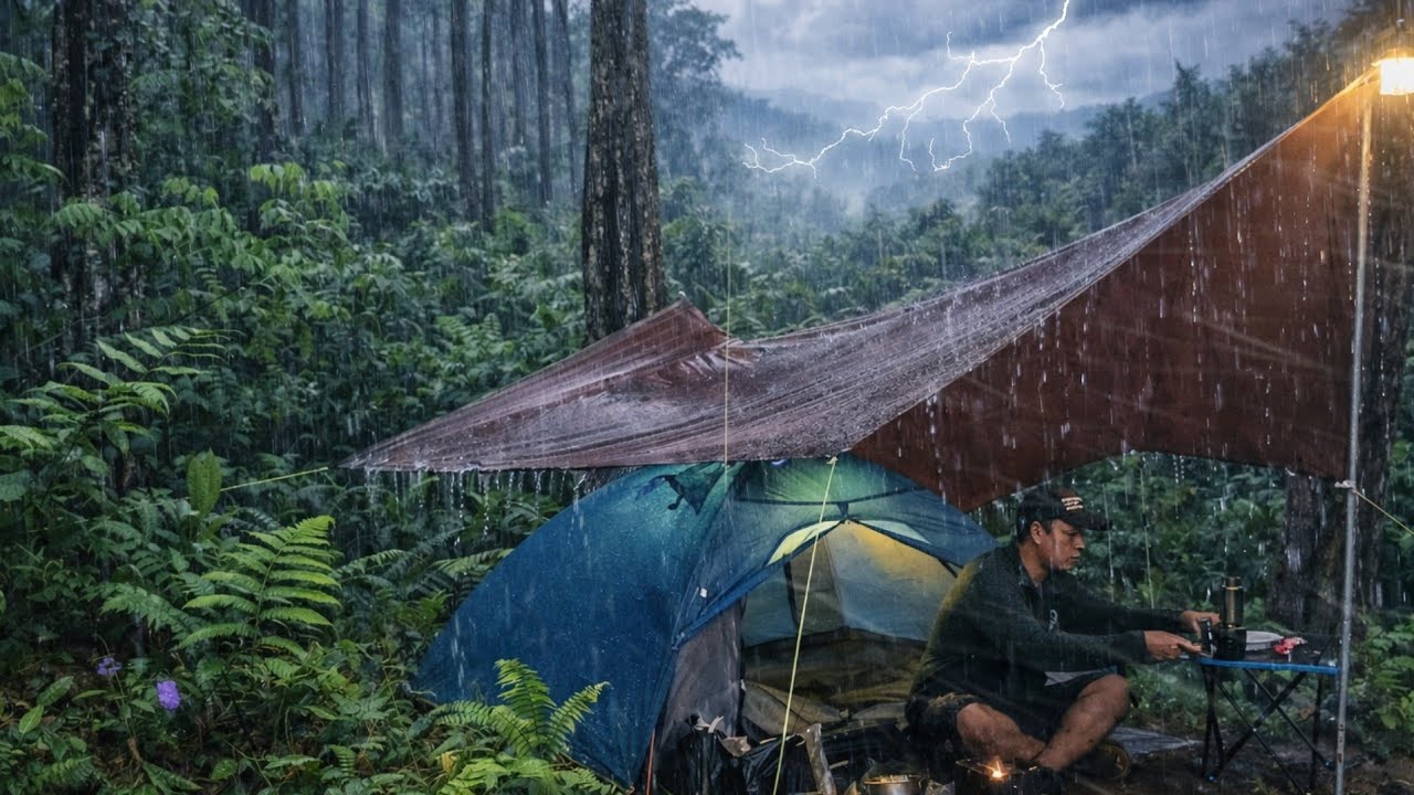 ⚡ TRAPPED ALONE IN A VIOLENT TROPICAL STORM — SOLO CAMPING IN THE MOUNTAINS ⛈️