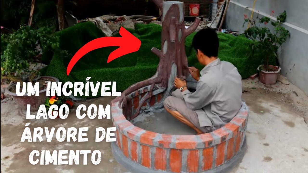 ISSO É UMA OBRA DE ARTE - LAGUINHO COM ÁRVORE DE CIMENTO - JARDIM