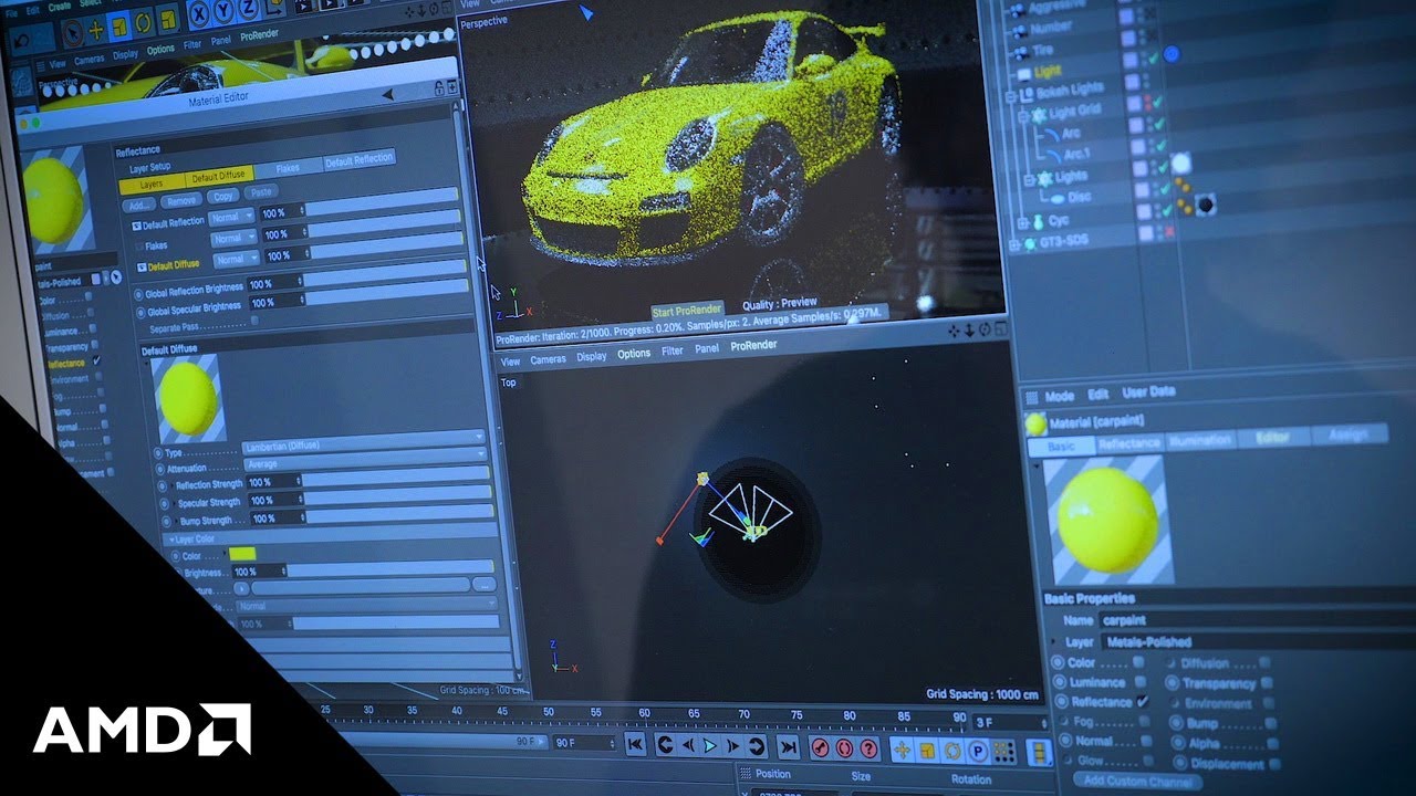 GPU rendering within Maxon Cinema4D and its native integration of Radeon ProRender