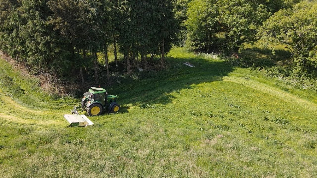 Mowing 1st Cut Silage - John Deere 6430 & Krone Conditioner - Drone