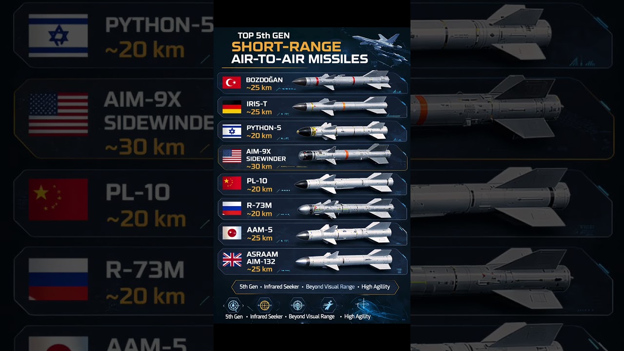 Top 5th Gen Air-to-Air Missiles Ranked🔥 #military #missiles #defense #aviation #iran #iraq