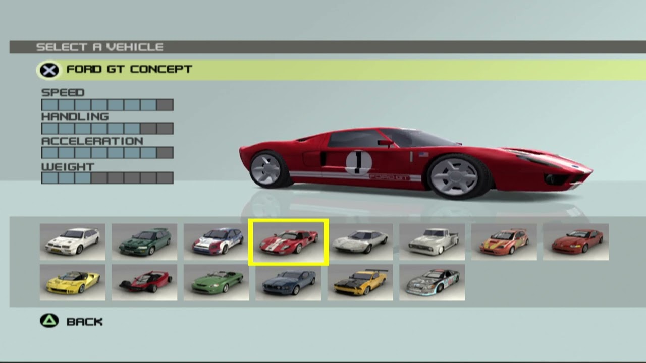Ford Racing 3 PS2 All cars list