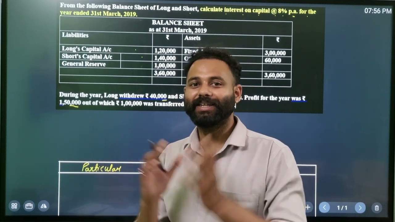From the following Balance Sheet of Long and Short, calculate interest on capital@ 8% p.a. for the y