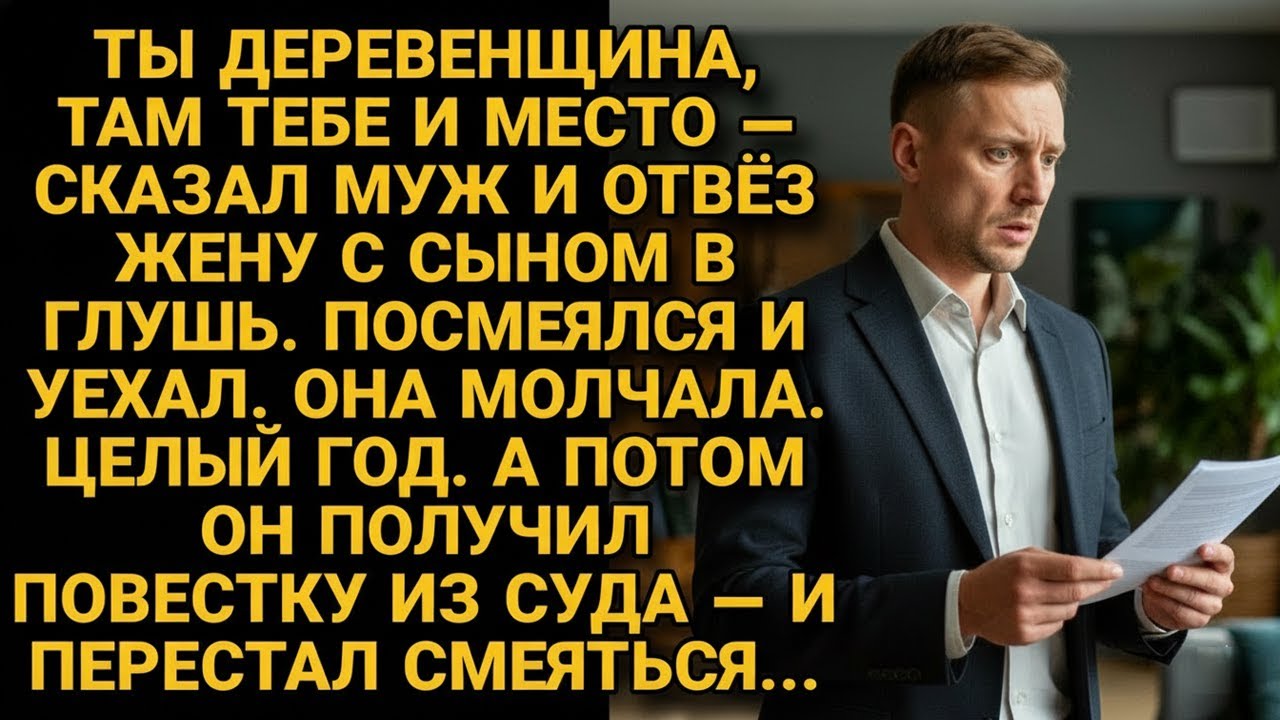 Ты деревенщина, там тебе и место — сказал муж и уехал. Через два года он получил повестку из суда...