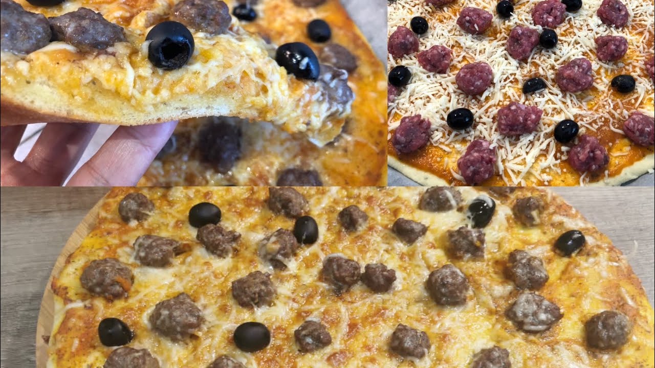pizza à la viande hachée (pâte + sauce tomate fait maison)/بيتزا لحم مفروم (عجين + صوص طماطم منزلي)