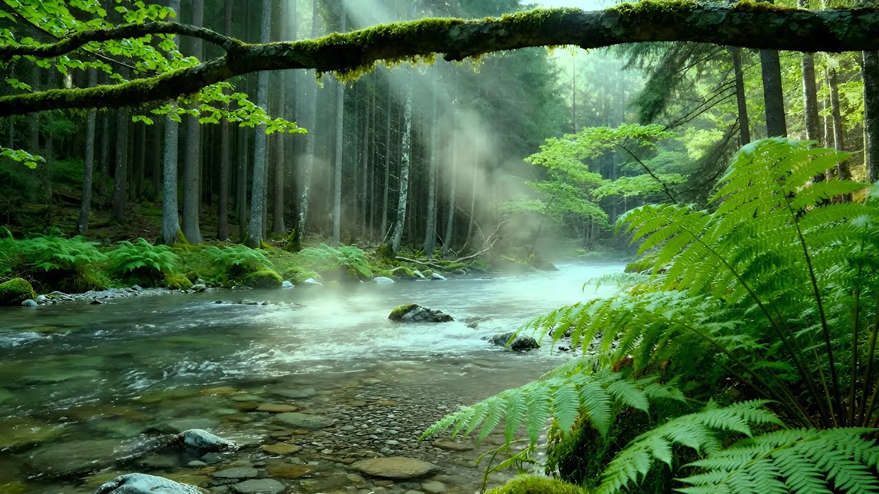 Calming Forest Ambience Birds Singing Beautiful Stream Sounds for Deep Sleep, Study Focus, Medicine