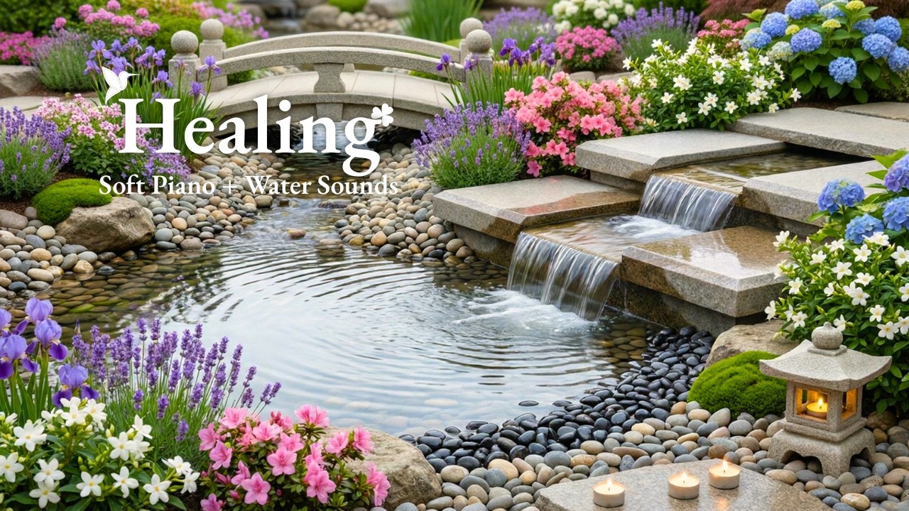 Relaxing Piano & Waterfall Sounds 🌿 Peaceful Zen Garden for Sleep & Stress Relief