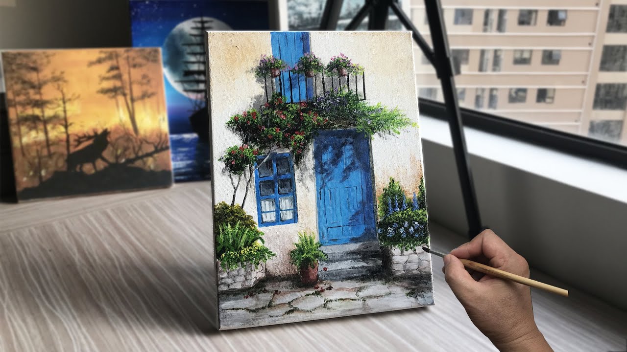 Paint a Door and flowers in Acrylic | Acrylic Painting Tutorial -  EASY