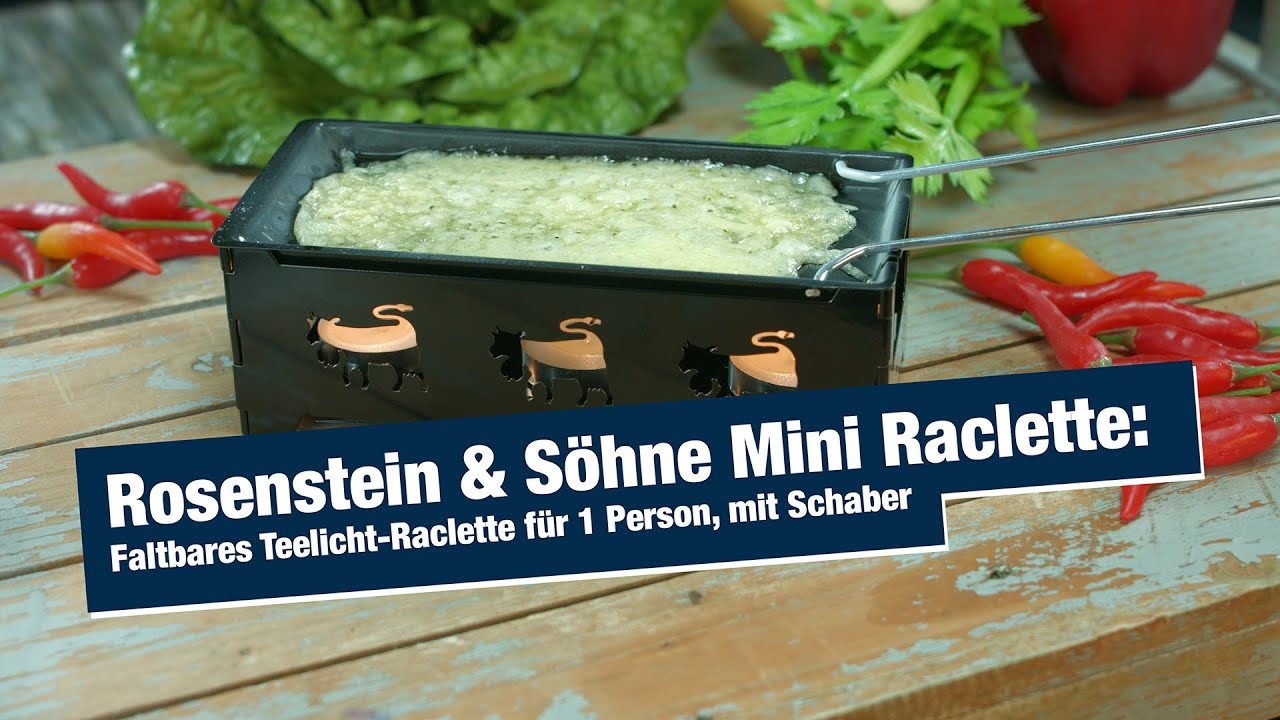 Rosenstein & Söhne Mini Raclette: Faltbares Teelicht-Raclette für 1 Person, mit Schaber