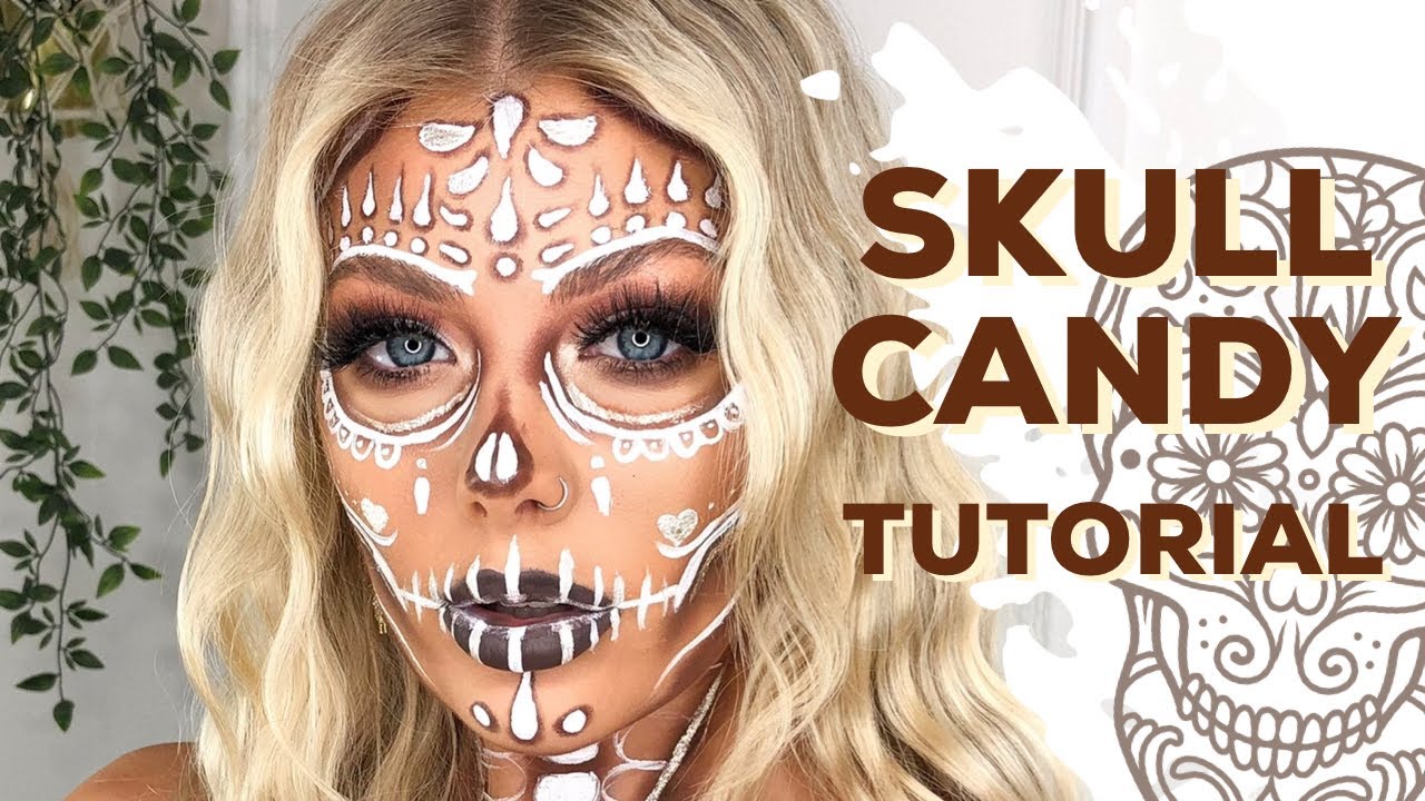 WHITE WEARABLE SKULL CANDY HALLOWEEN MAKEUP TUTORIAL | AMY COOMBES