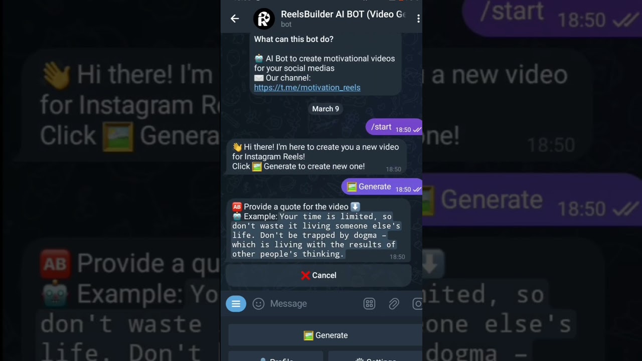Telegram bot to generate text to video #reels #tech #ai