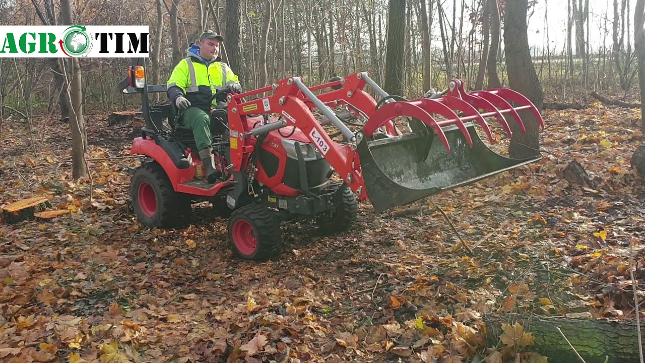 Kubota BX231 z  ładowaczem czołowym Agromasz Ł 103 z trzecią sekcją i krokodylem
