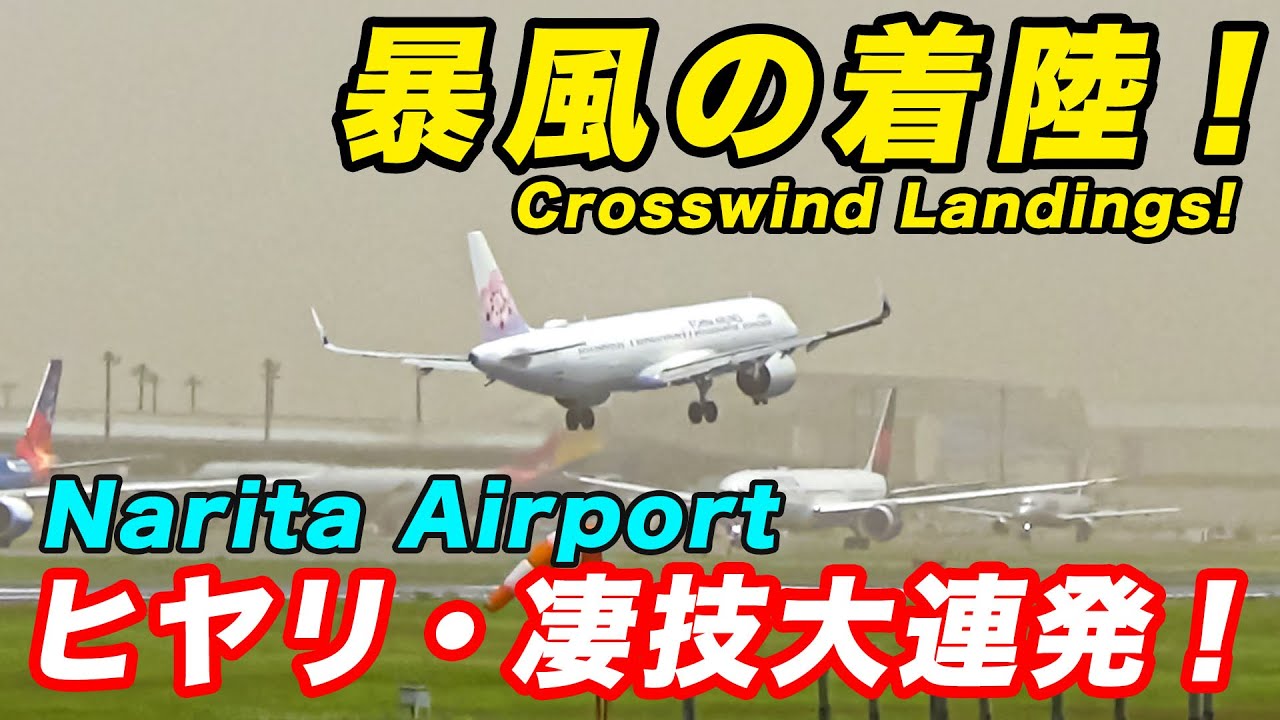 【大混乱】過酷な横風着陸！荒れ狂う成田空港の強風と戦う飛行機たちの実況ダイジェスト！成田市さくらの山より撮影