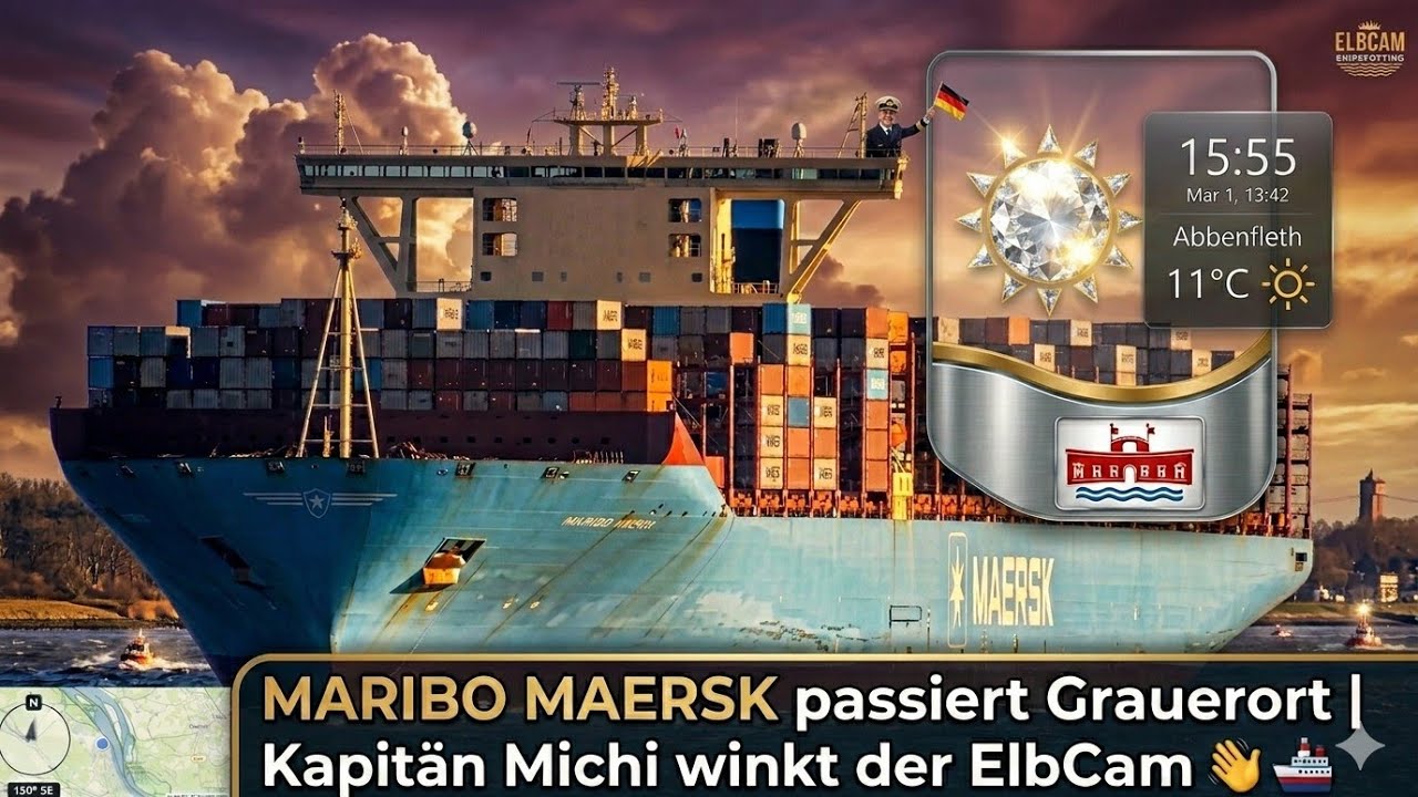 MARIBO MAERSK passiert Grauerort | Kapitän Michi winkt der ElbCam 👋🚢 