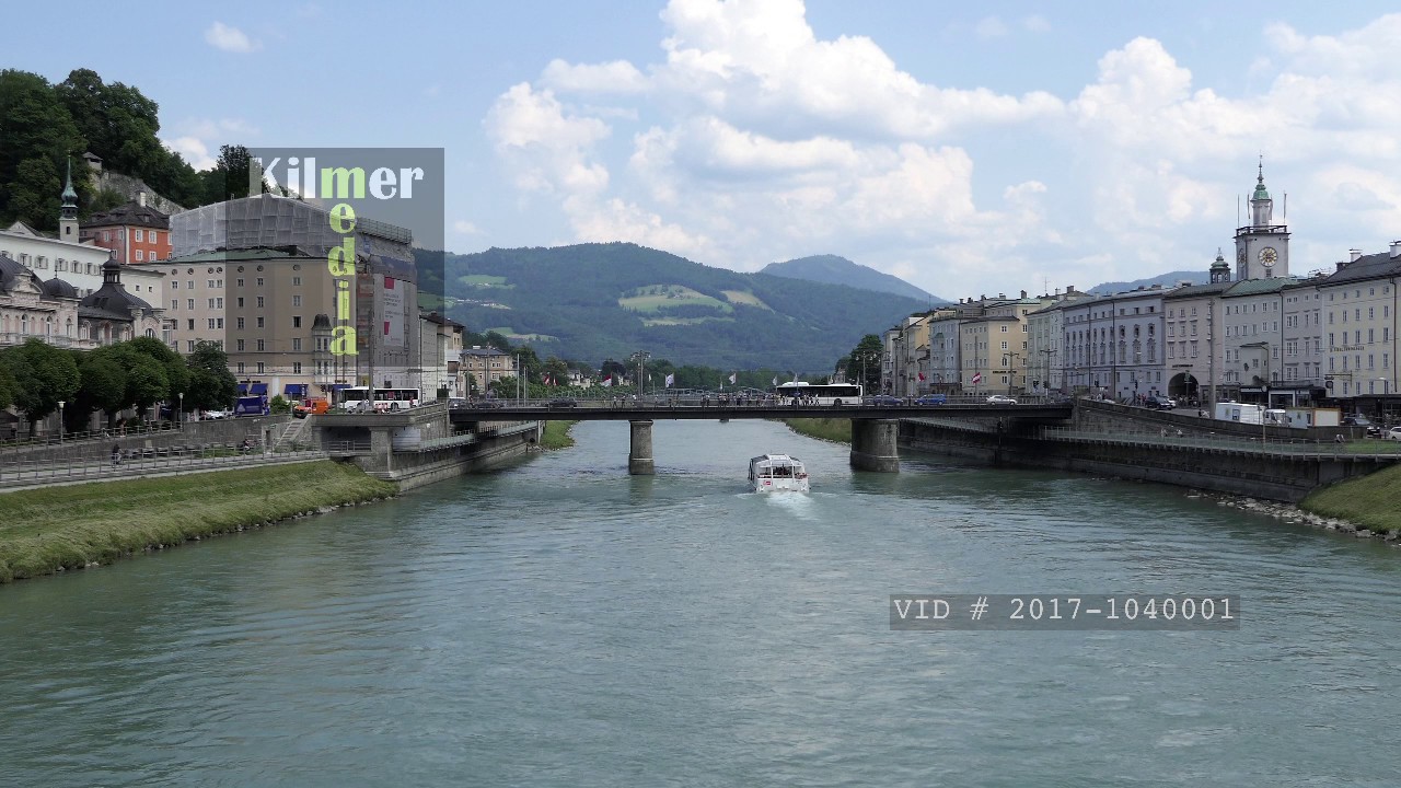 Salzach River and Salzburg, Austria Bridge View