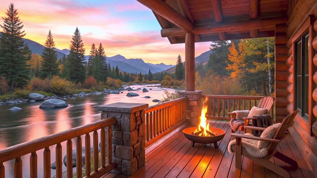 1 Hour Relaxing Riverside Retreat | Flowing River, Crackling Fire & Birds | 4K HDR