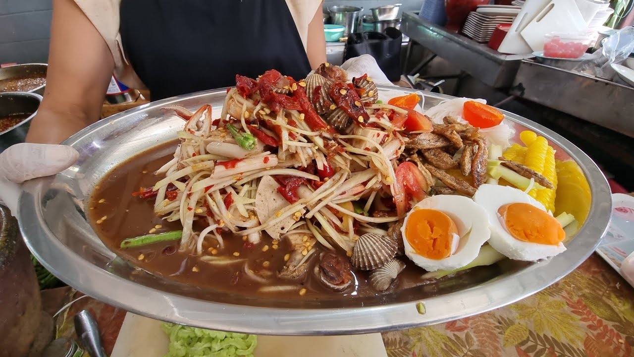 ตำถาดน่ากินร้านส้มตำยำเจ๊เล็ก3ครก เจ้าเก่าหน้ากองบิน5 ประจวบ สูตรน้ำตาลเคี่ยว Somtum JeaLek Spicy