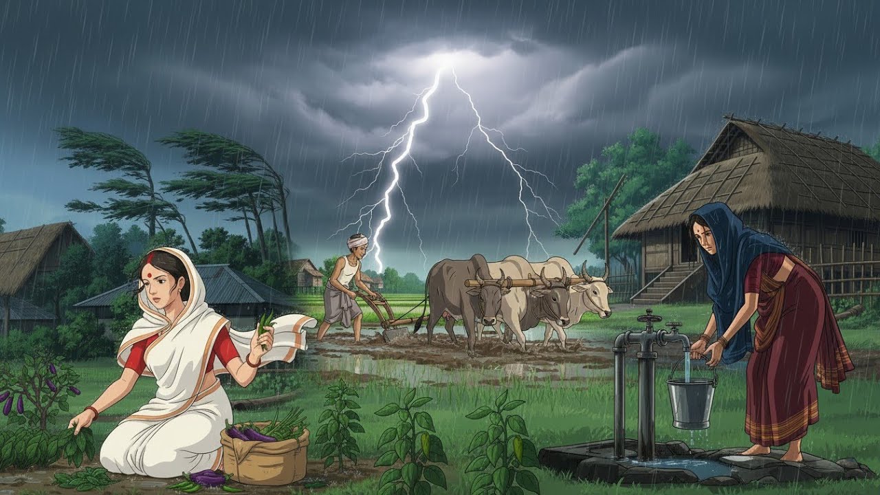 Monsoon Magic in a Ghibli Village | Ghibli Style Heavy Rain & Lightning Ambience 4K