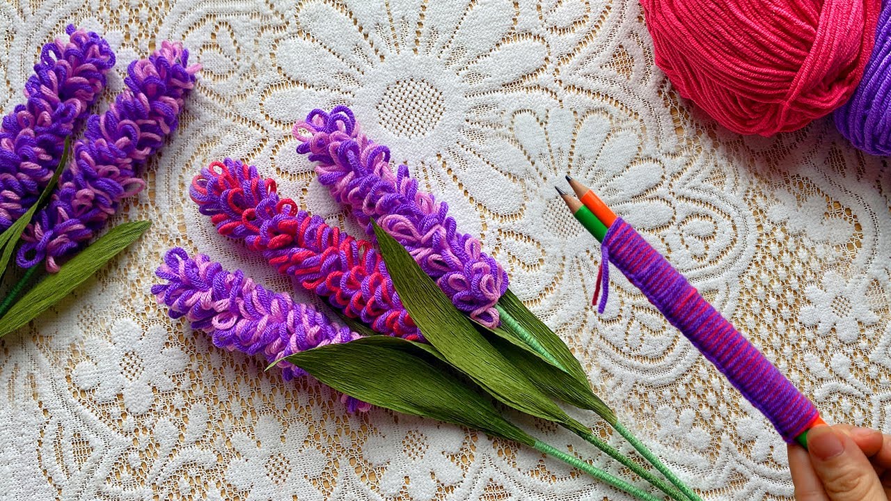 DIY How to Make Beautiful Lavender Flower - Easy Woolen Flower Making Idea -  Woolen Crafts