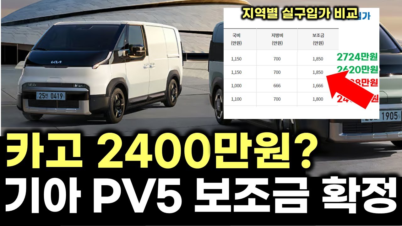 기아 PV5 지방 보조금까지 확정! 실 구입가 2400만원 가능 지역은? 지역별 실구입가 비교하기 KIA PV5 카고 패신저
