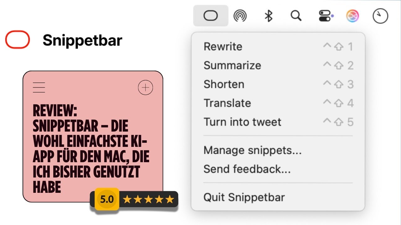 🤖 Snippetbar - Die KI in der Menüleiste (Review)