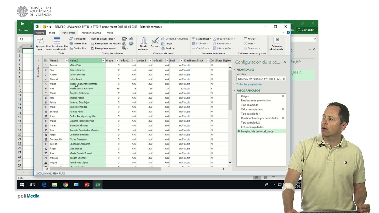 Excel. Power Query. Transformación y añadido de columnas |  | UPV