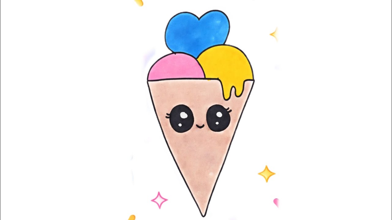 How to Draw a Cute kawaii Ice Cream Cone | Easy drawing Step by Step  ‪‎⁨@Drawings-i7k⁩