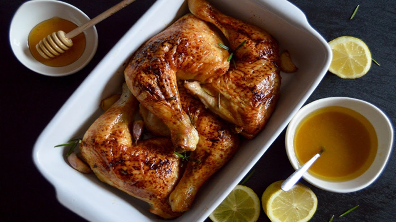 Muslos y contramuslos de pollo asado con miel y limón, Saca el Cucharón
