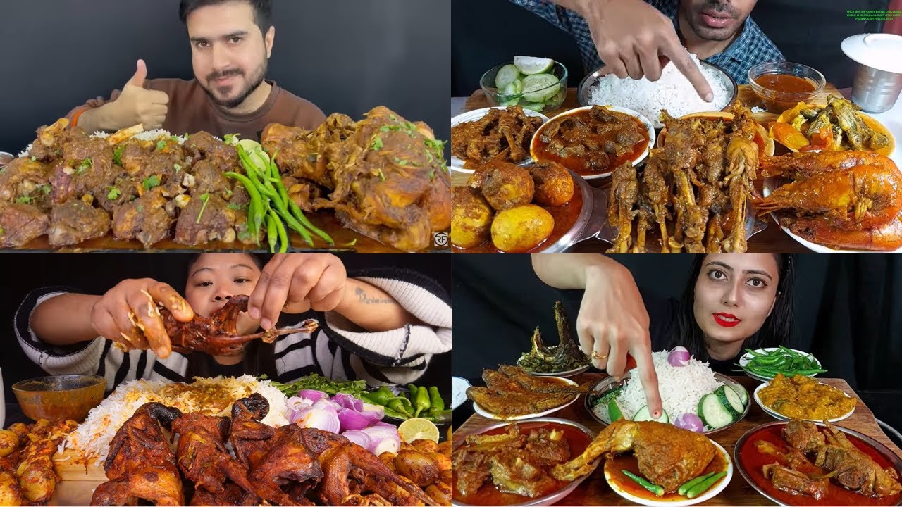 SPICY MUTTON CURRY EATING CHALLENGE,WHOLE CHICKEN,QUAIL CURRY,FISH CURRY,PRAWN CURRY,FEET,BIG BITES