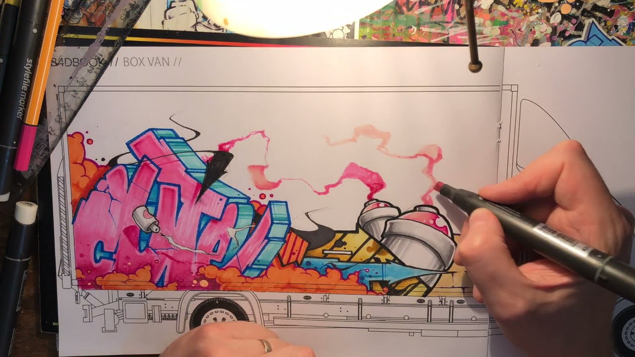 Graffiti blackbook piece on box van - timelapse and real time