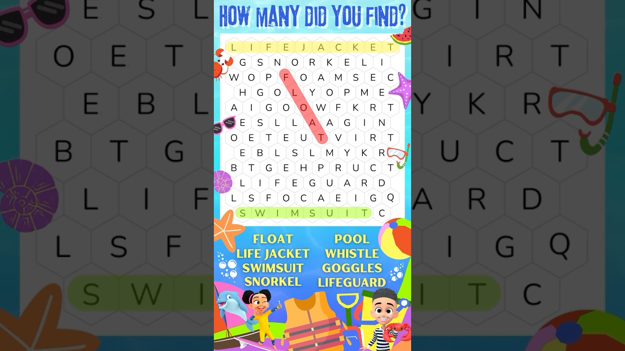 🧩 Game Time with OmoBerry: Water Safety Word Search w/ Sight Words | Brain Break Games for Kids